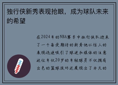 独行侠新秀表现抢眼，成为球队未来的希望